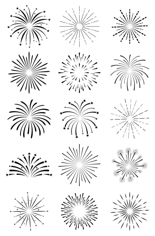 set di icone di simboli di fuochi d'artificio vettore