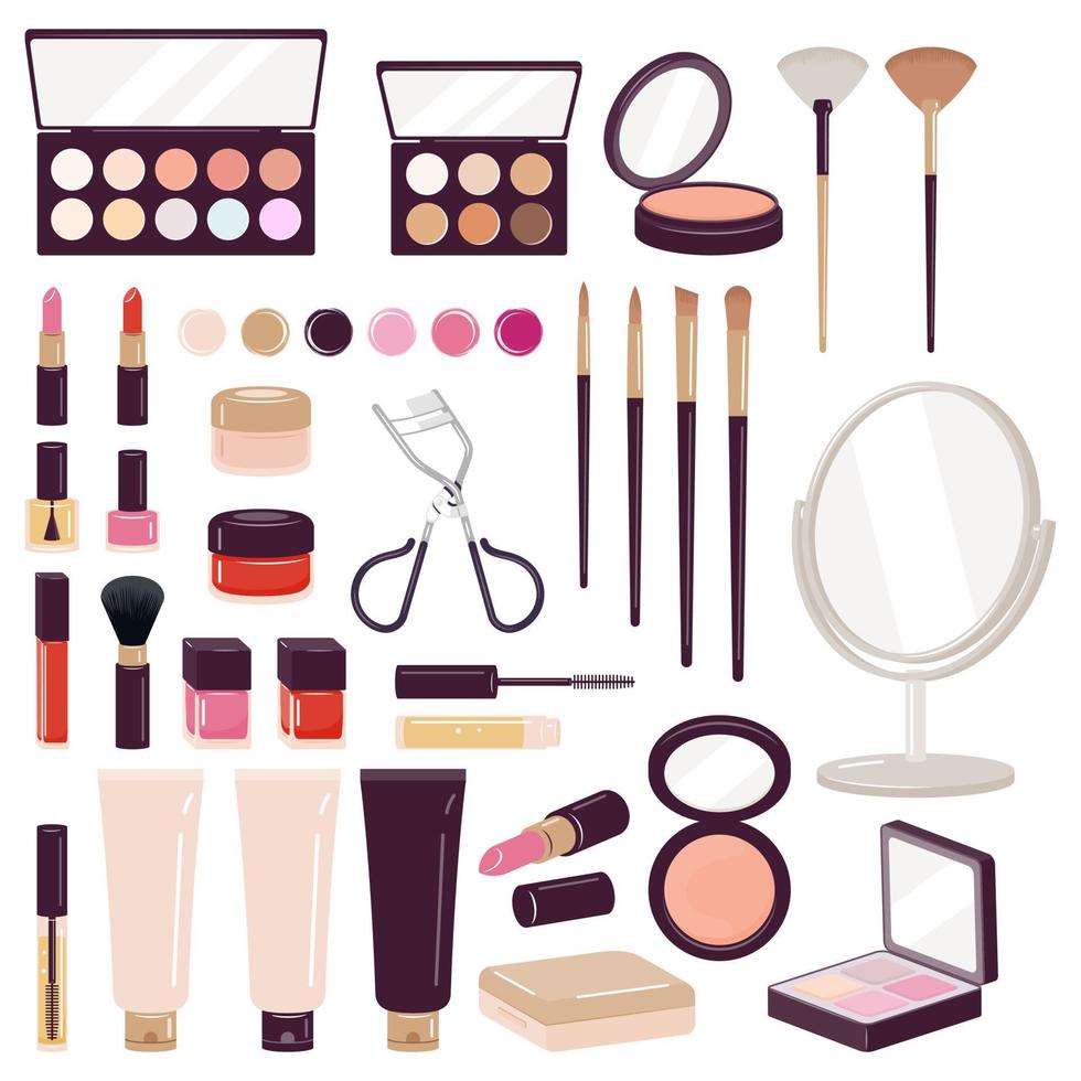 set di strumenti per il trucco decorativo cosmetici illustrazione vettoriale. vettore