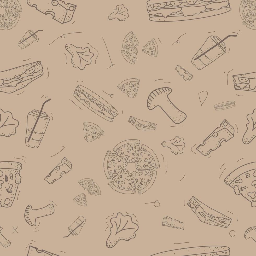 senza giunte del modello di fast food e bevande doodle stile vintage. illustrazione vettoriale eps10