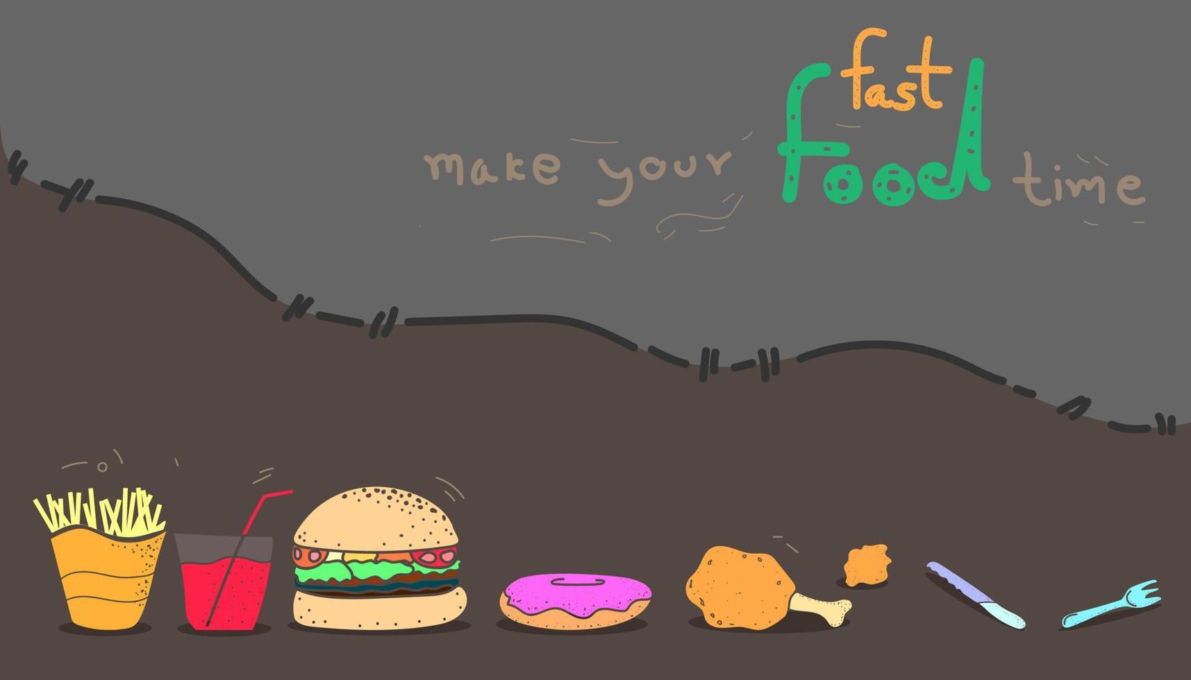 fast food e bevande. stile di design di colore pastello piatto. illustrazione vettoriale eps10