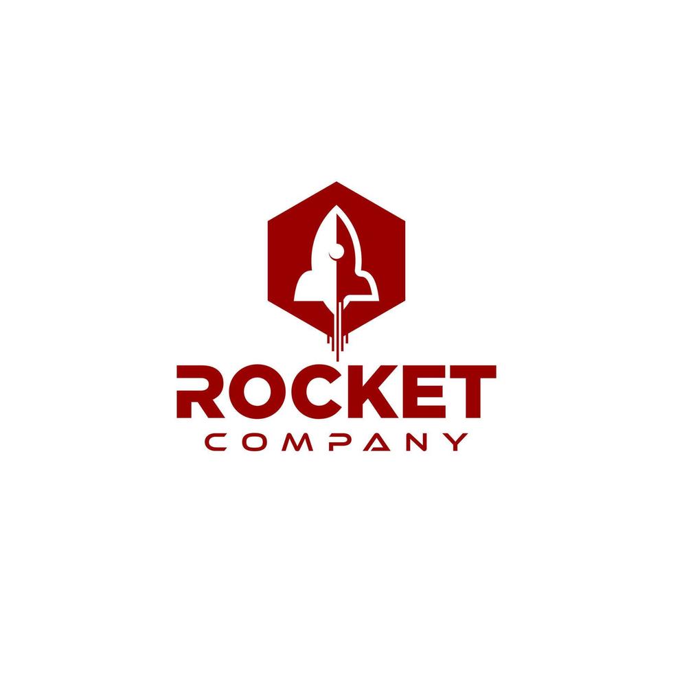 design del logo aziendale con un semplice vettore a razzo esagonale rosso moderno all'interno