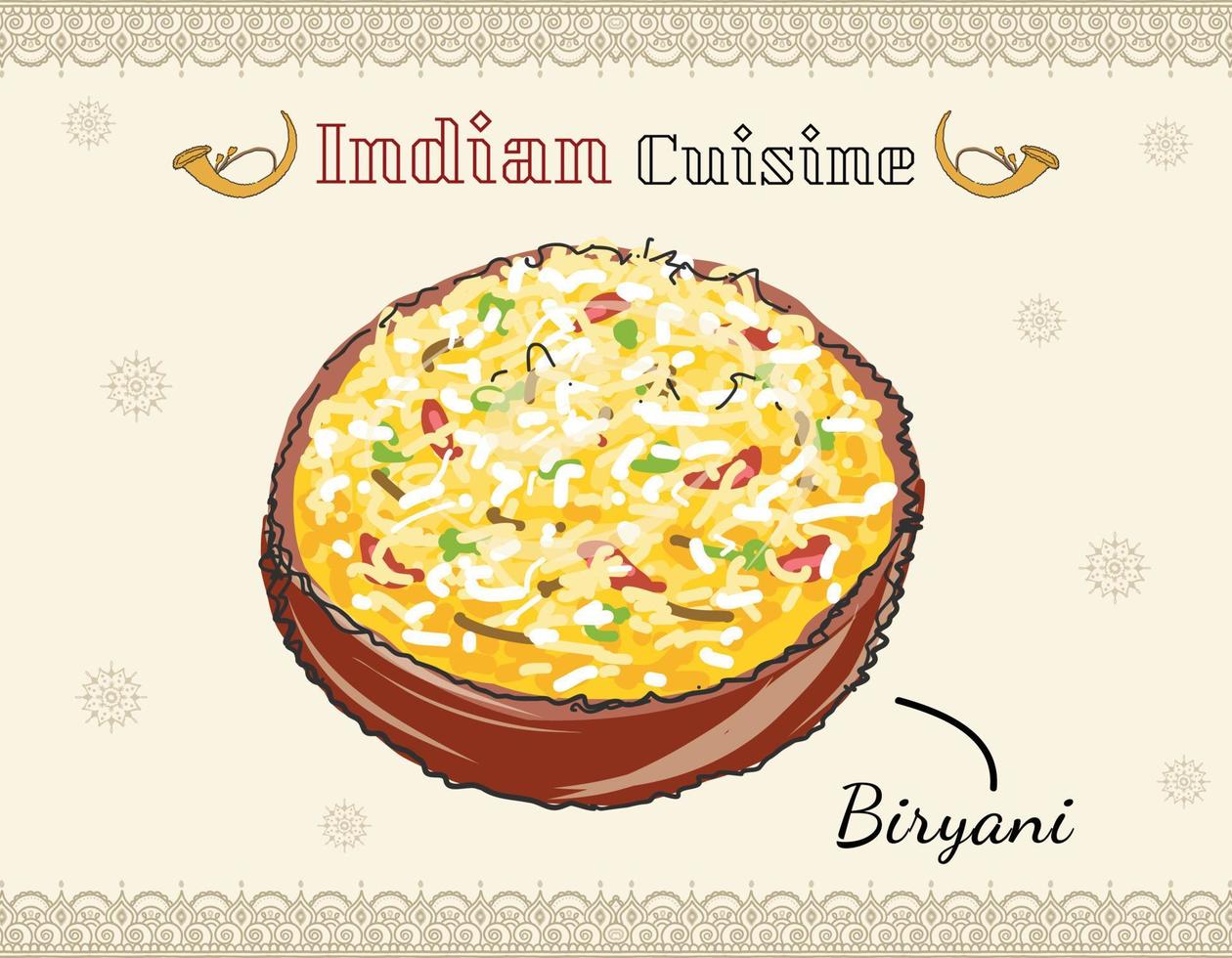 pollo biryani l'autentica cucina indiana di riso. biryani di pollo, biryani di pollo dum del kerala. vettore