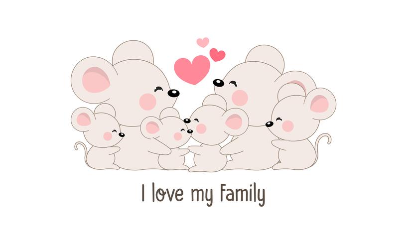 La simpatica famiglia di topo felice dice &quot;I love my family&quot;. vettore