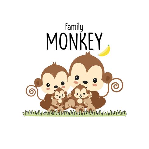 Monkey Family Father Madre e bambino. vettore