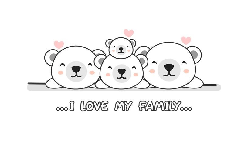 La simpatica famiglia di simpatici orsi polari dice &quot;I love my family&quot;. vettore