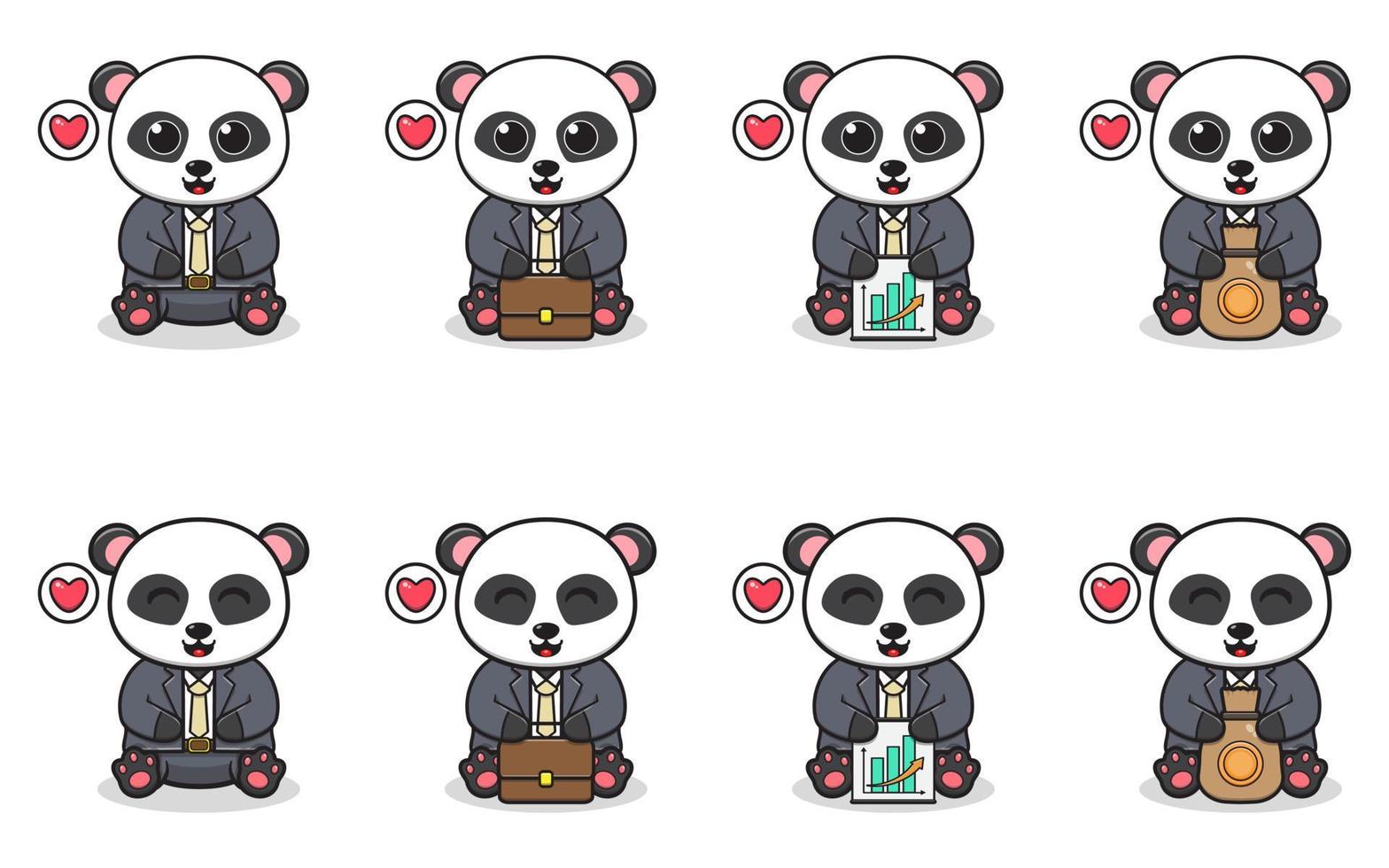 illustrazione vettoriale di ubicazione panda carino con costume da uomo d'affari