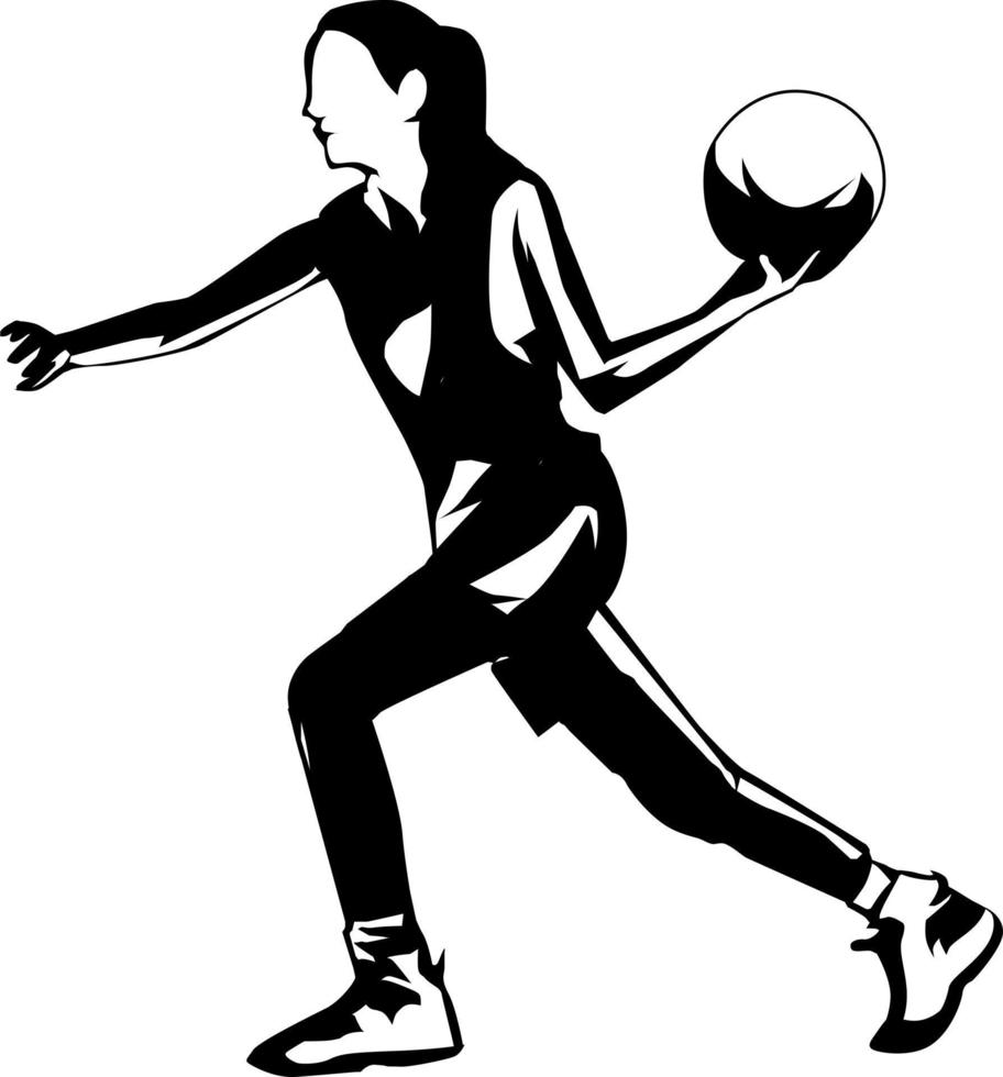 giocatore di sagoma donna dribbling un basket vettore