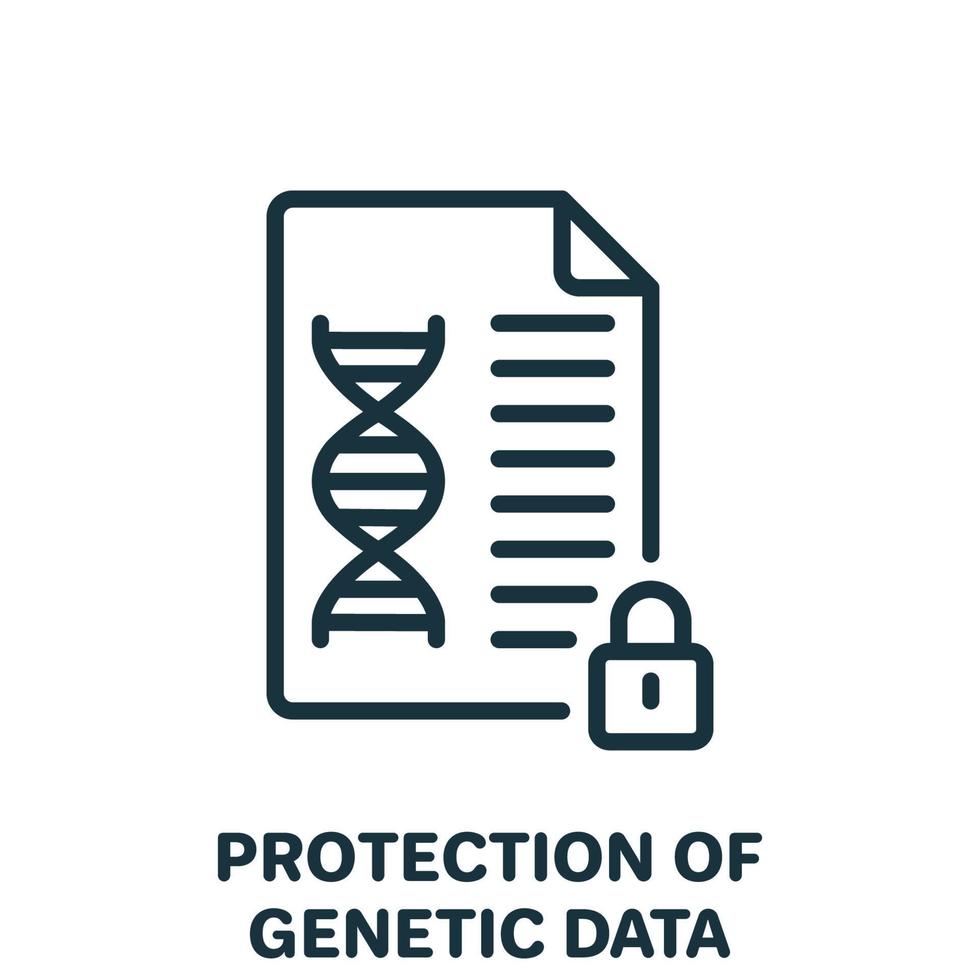 icona della linea di protezione dei dati genetici. informazioni sul dna privato nel documento con pittogramma lineare del lucchetto. icona del profilo delle informazioni genetiche sicure. illustrazione vettoriale isolata.
