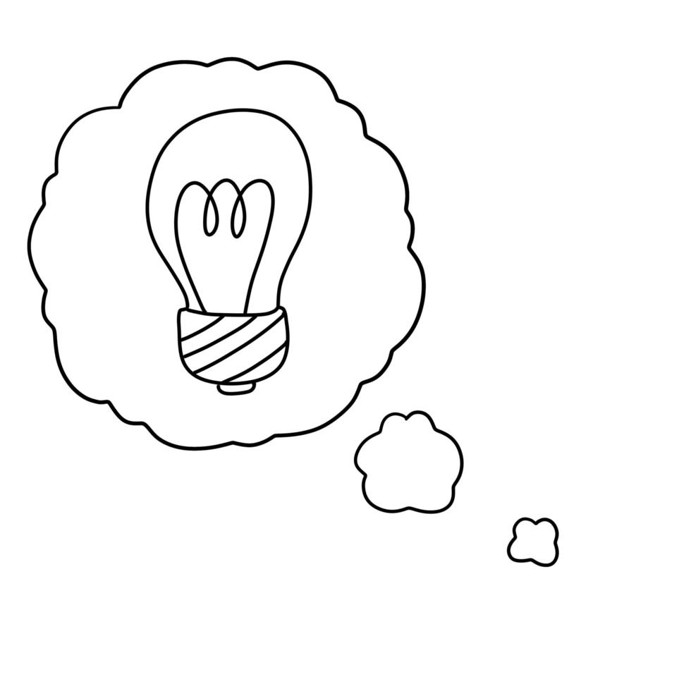 lampadina. nuvola di bolle con pensieri e idee. mente e lampada elettrica vettore