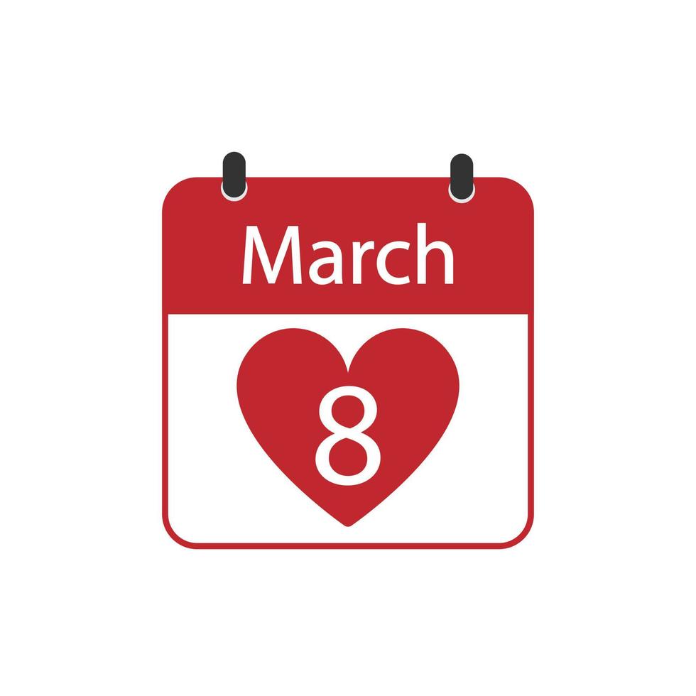 8 marzo, icona del calendario. illustrazione vettoriale piatta. giornata internazionale della donna.