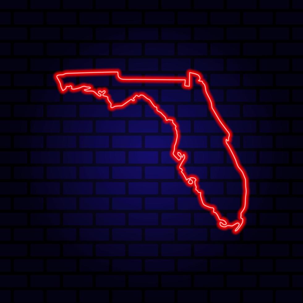 mappa al neon stato della florida su sfondo muro di mattoni. vettore