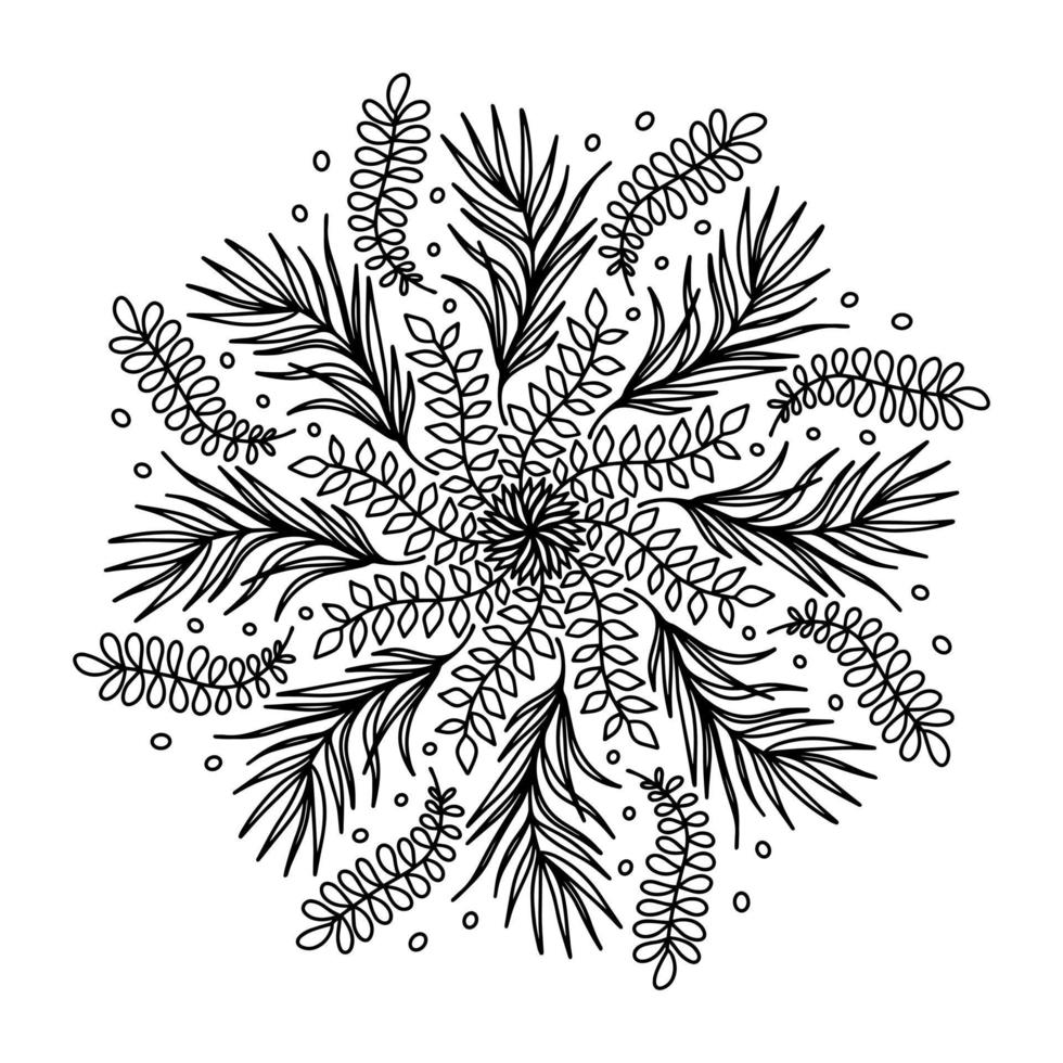 mandala floreale vettoriale con fiori e foglie in stile doodle isolato su sfondo bianco. colorazione divertente e illustrazione carina per design stagionale, tessile, decorazione sala giochi per bambini o biglietto di auguri