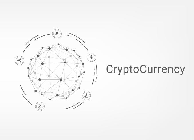 Fondo astratto di tecnologia di blockchain della criptovaluta. illustrazione vettoriale. vettore