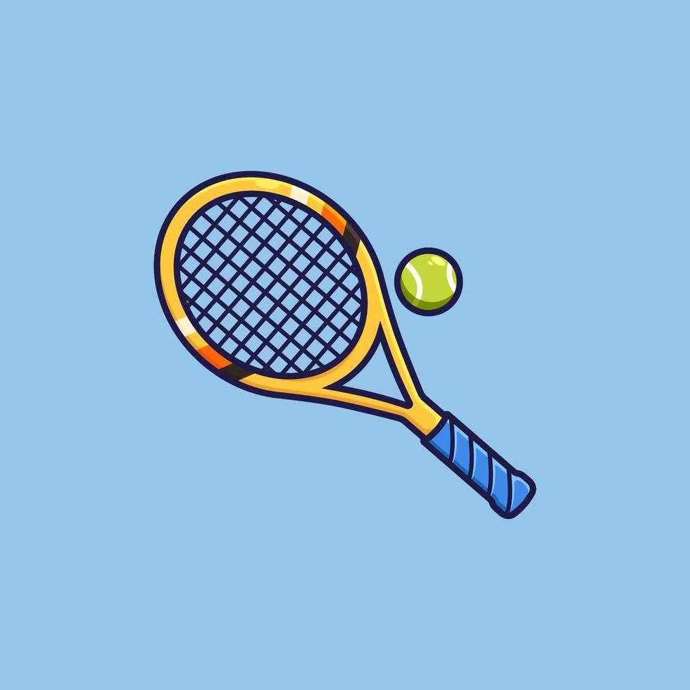 illustrazione del fumetto di racchetta e palla da tennis vettore