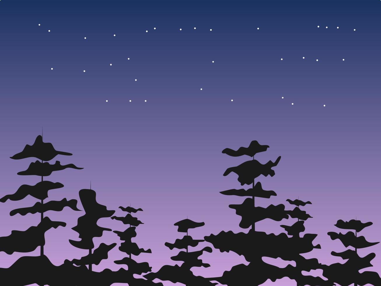 bella vista del cielo notturno e la silhouette degli alberi vettore