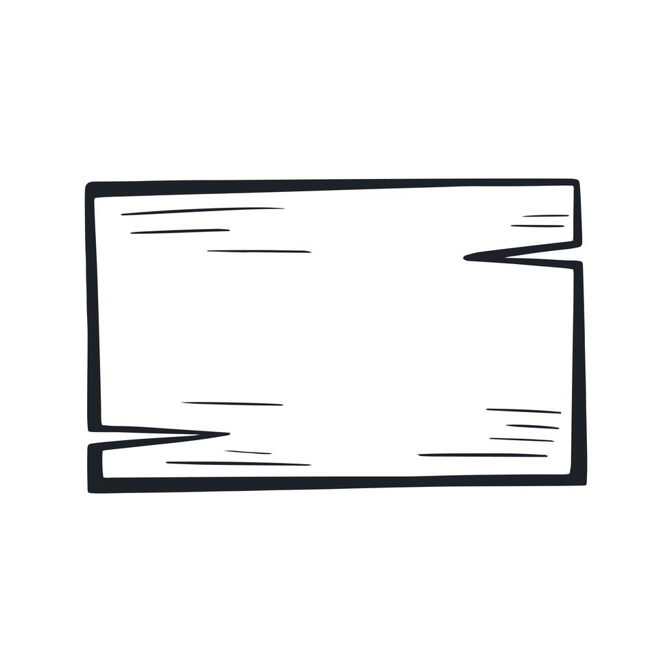 segno rettangolare in legno vuoto stile doodle vettore
