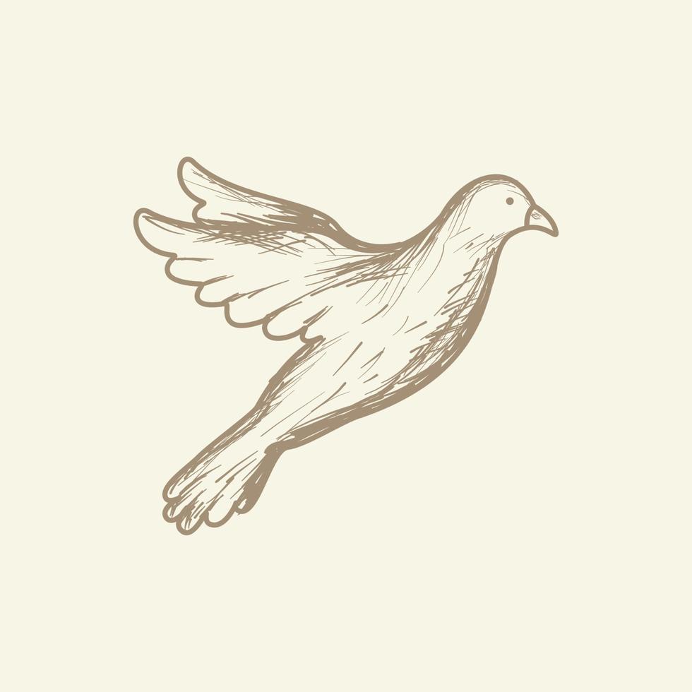 disegno dell'illustrazione dell'icona vettoriale del logo vintage incisa sulla linea della colomba volante