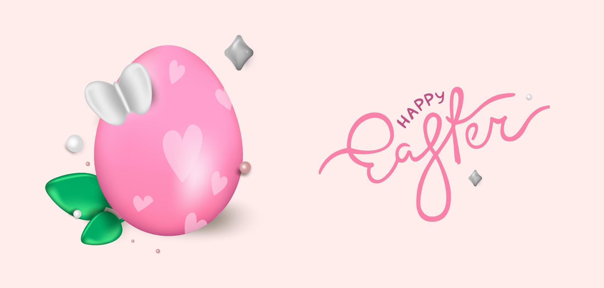 disegno del giorno di pasqua. uova di Pasqua realistiche su sfondo rosa. banner per le vacanze, poster web, volantino, brochure alla moda, biglietto di auguri, copertina. sfondo di Pasqua vettoriale