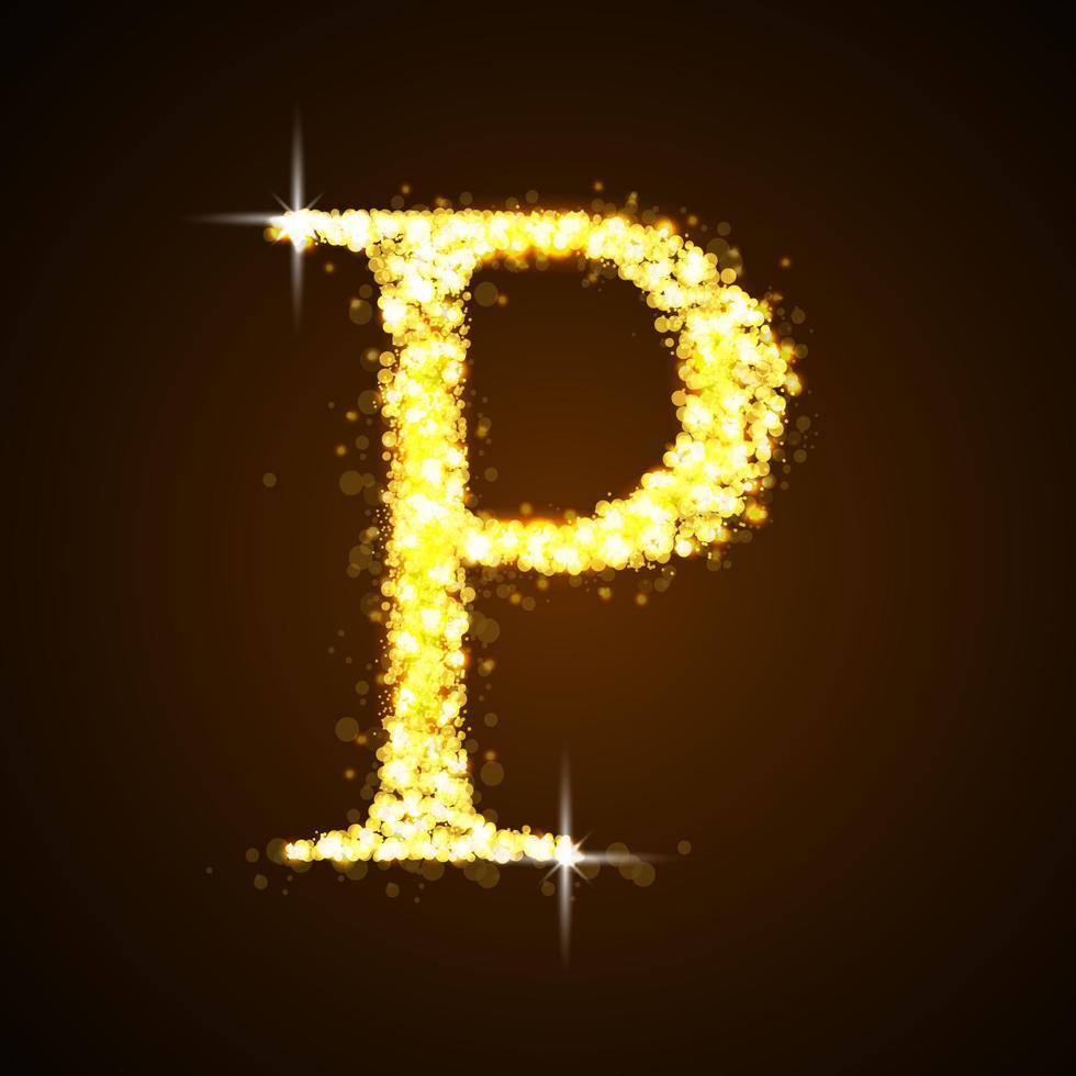 alfabeti p di stelle dorate scintillanti. illustrazione vettoriale
