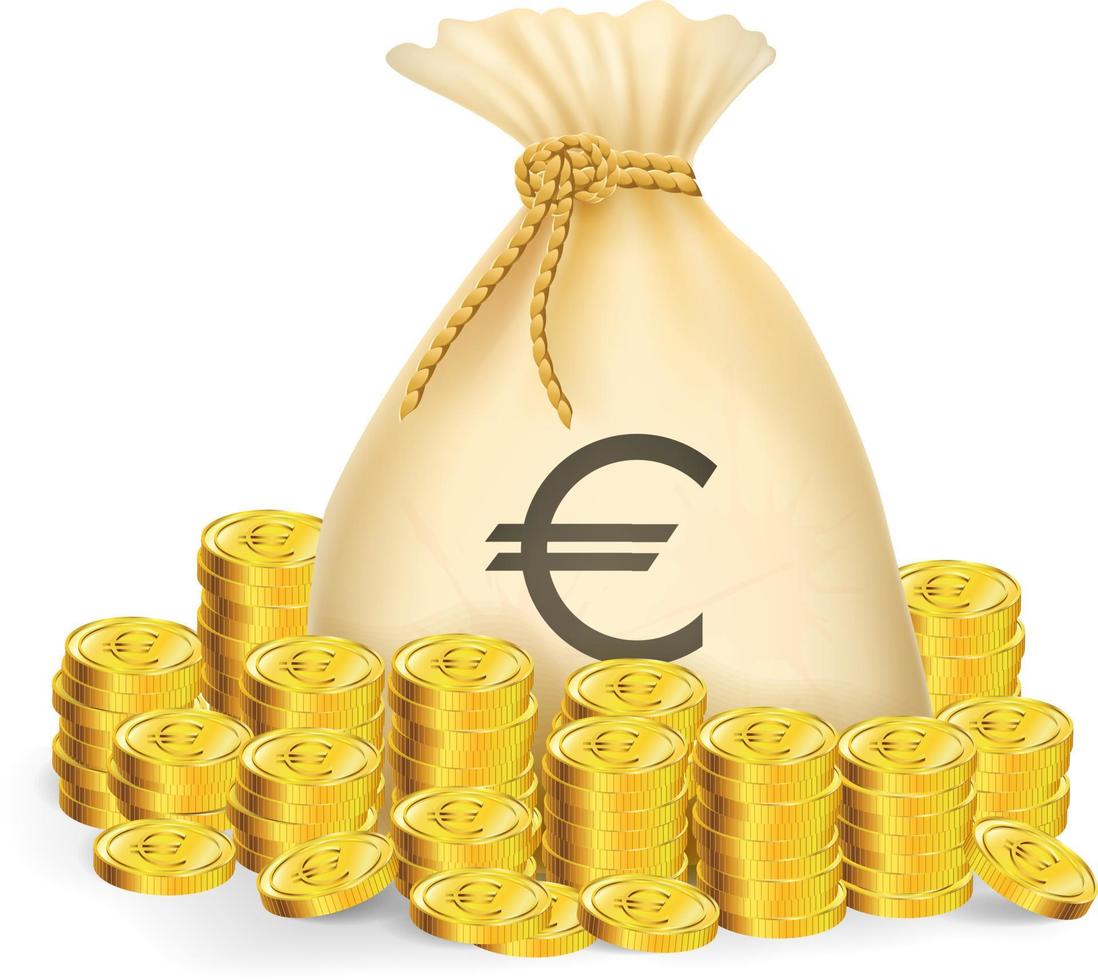 salvadanaio con monete d'oro e simbolo dell'euro vettore