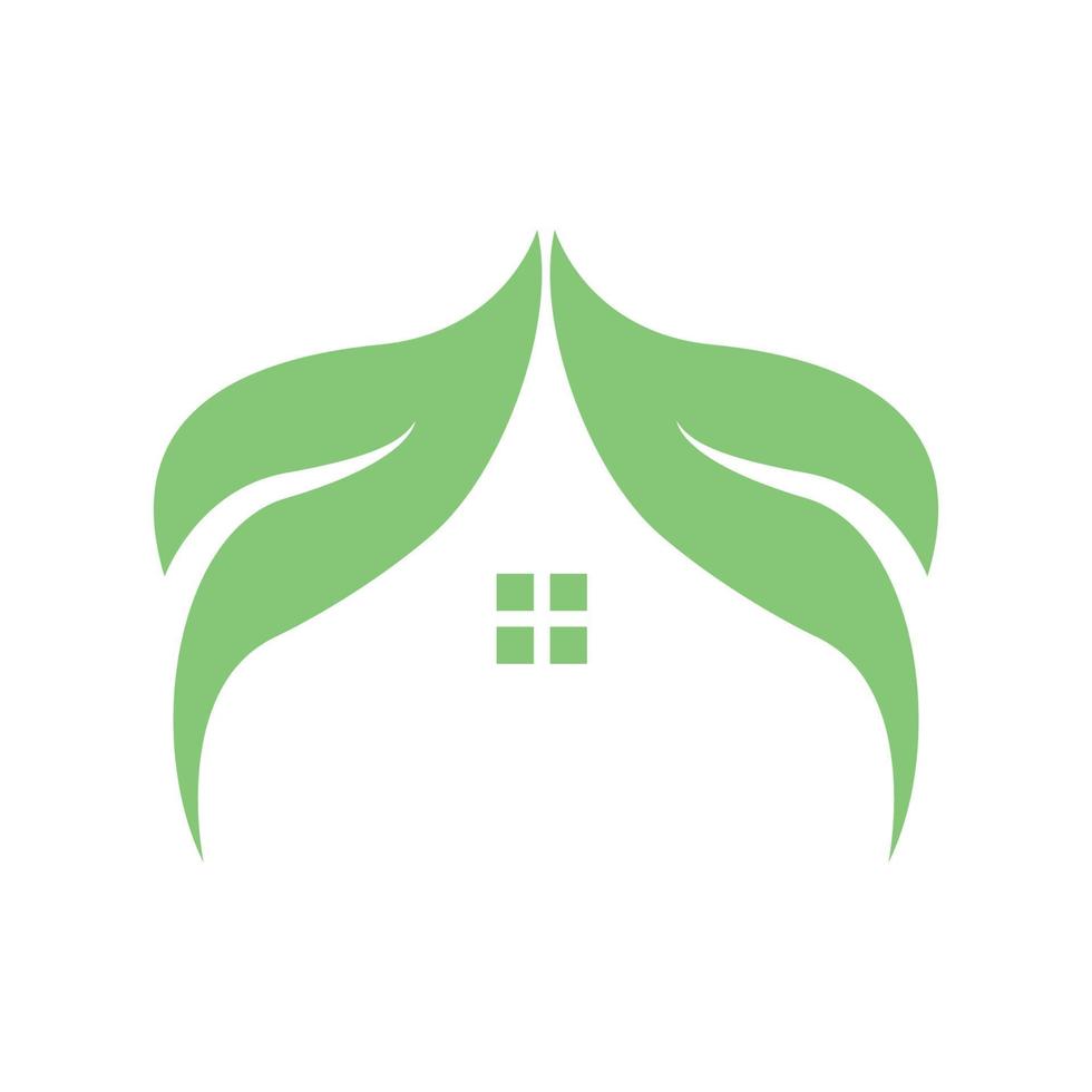 forma della foglia verde con il disegno dell'illustrazione vettoriale dell'icona del logo immobiliare della casa o della casa