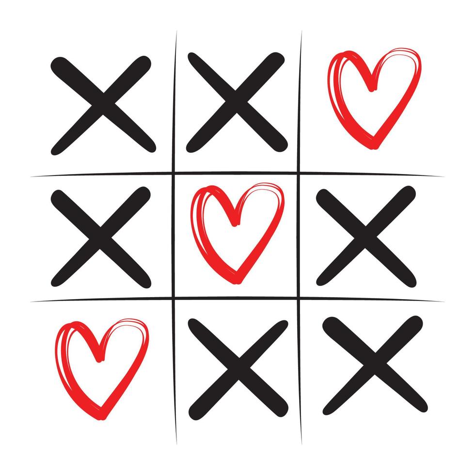 gioco tic-tac-toe con cuori per il concetto di design di San Valentino. vettore