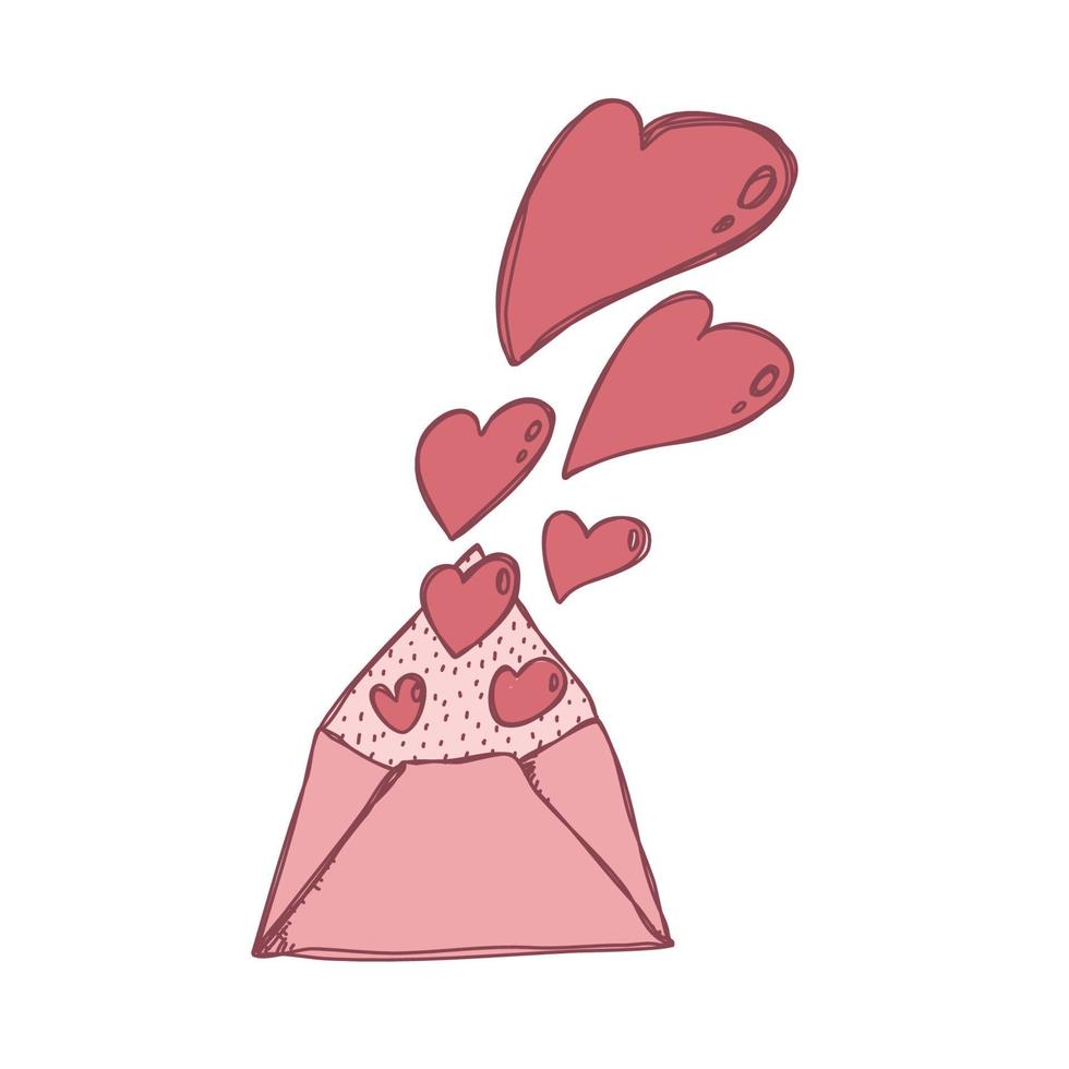 carino doodle lettera d'amore, busta con icone del cuore. illustrazione vettoriale disegnata a mano. San Valentino, illustrazione vettoriale di matrimonio per il design. elemento dolce