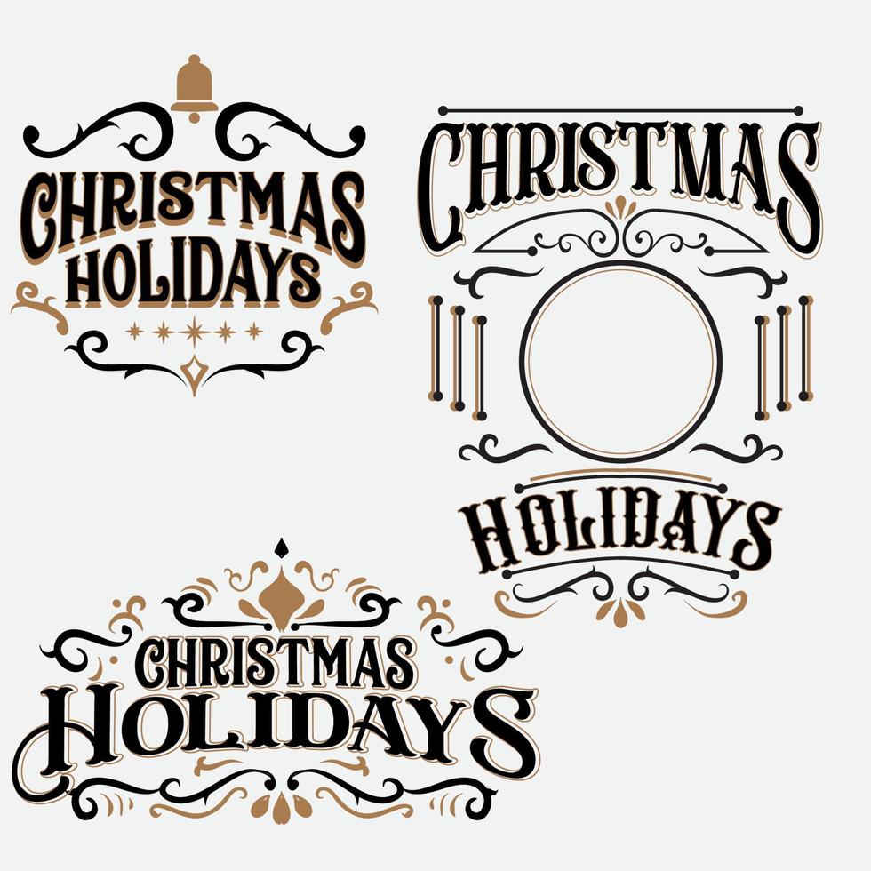 stampa di elementi tipografici e calligrafici natalizi, etichette vintage, cornici con auguri di buon natale e buone feste vettore