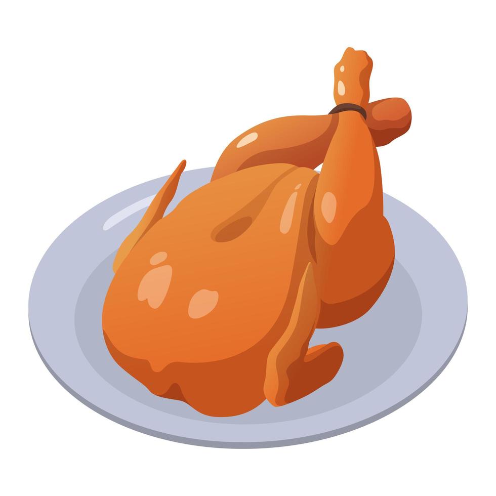 pollo cotto realistico su fondo bianco del piatto - vettore