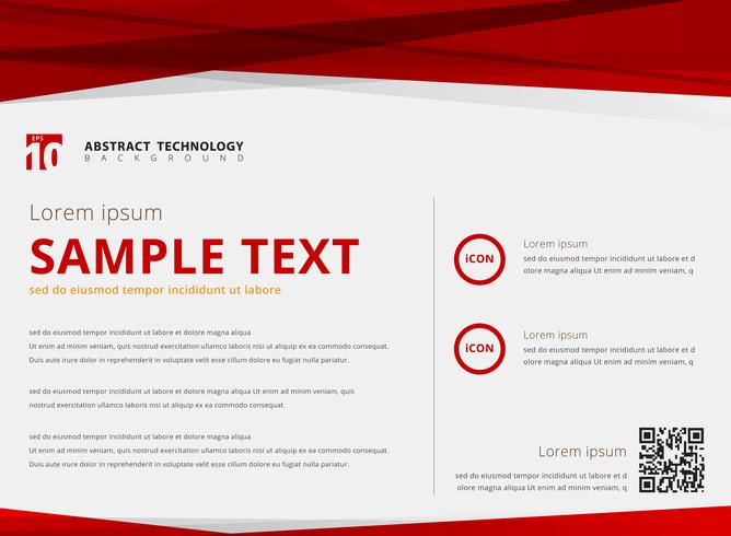 Intestazione e piè di pagina della sovrapposizione di colore rosso dei triangoli di tecnologia dell&#39;estratto della disposizione del modello su fondo bianco vettore