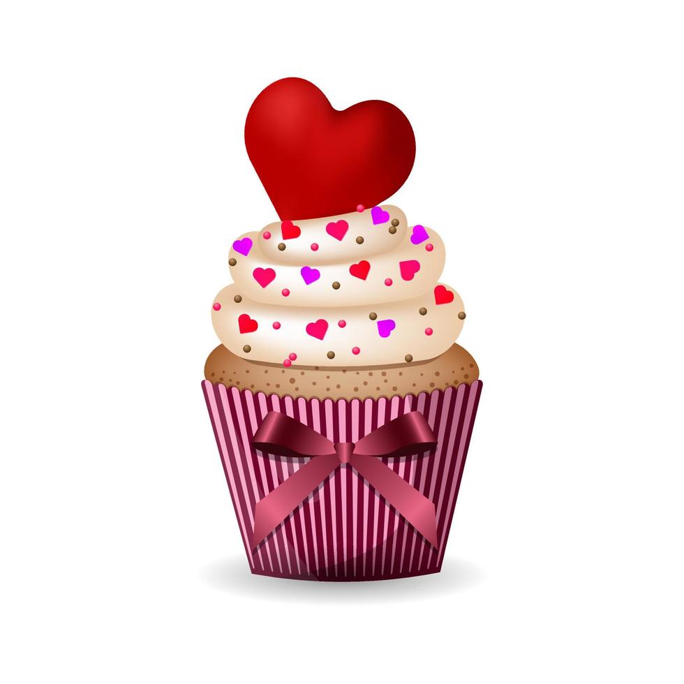 cupcake di san valentino con cuore vettore