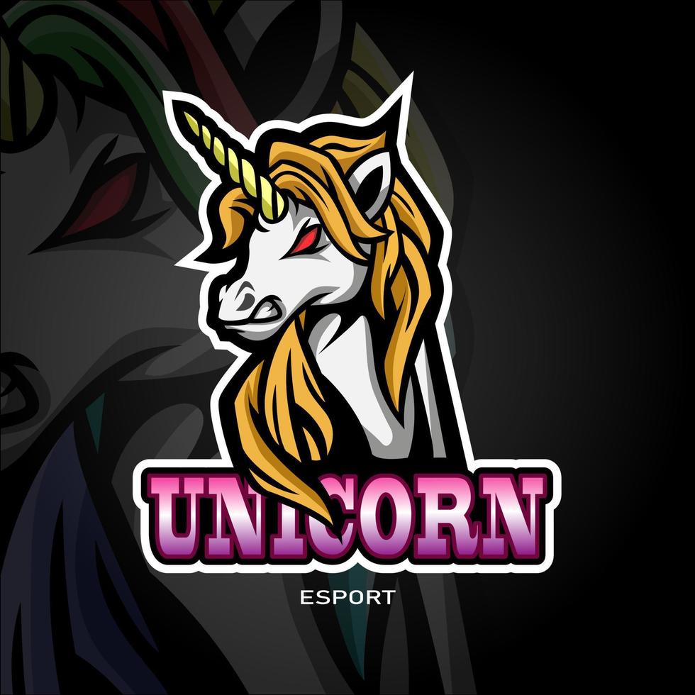 design del logo esport della mascotte dell'unicorno. vettore