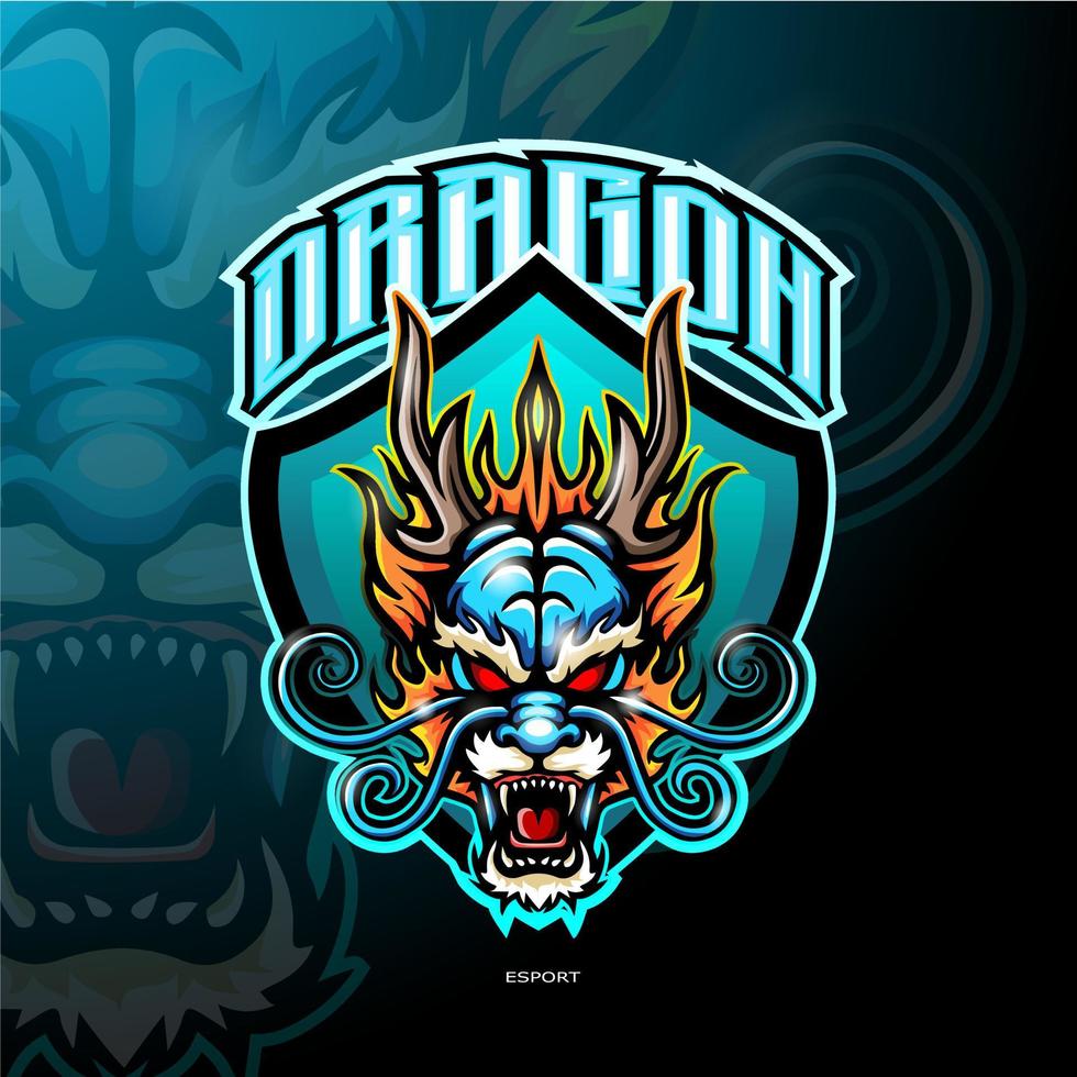 design del logo esport della mascotte del drago cinese. vettore