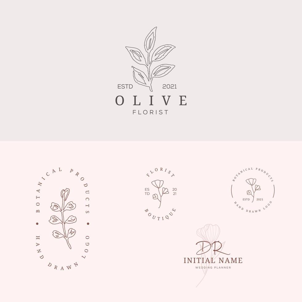 logo disegnato a mano di elemento floreale botanico con fiori selvatici e foglie. logo per spa e salone di bellezza, boutique, negozio biologico, matrimonio, designer floreale, interni, fotografia, cosmetici. vettore