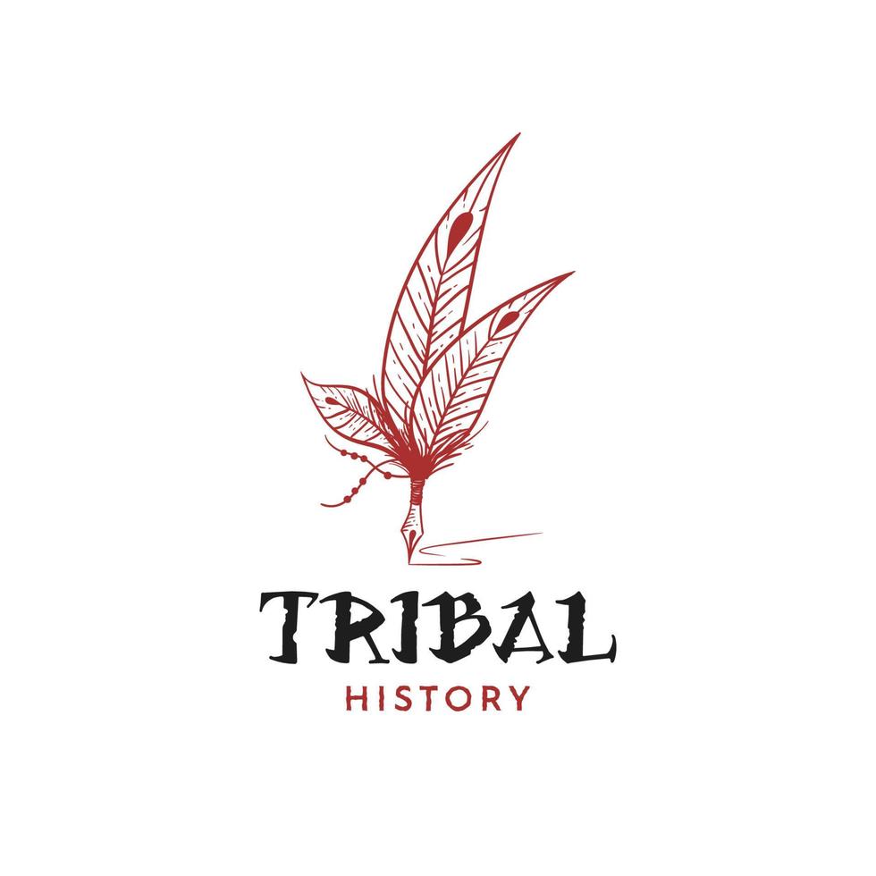 illustrazione del design del logo della storia tribale americana con un tocco di disegno a mano in stile vintage vettore