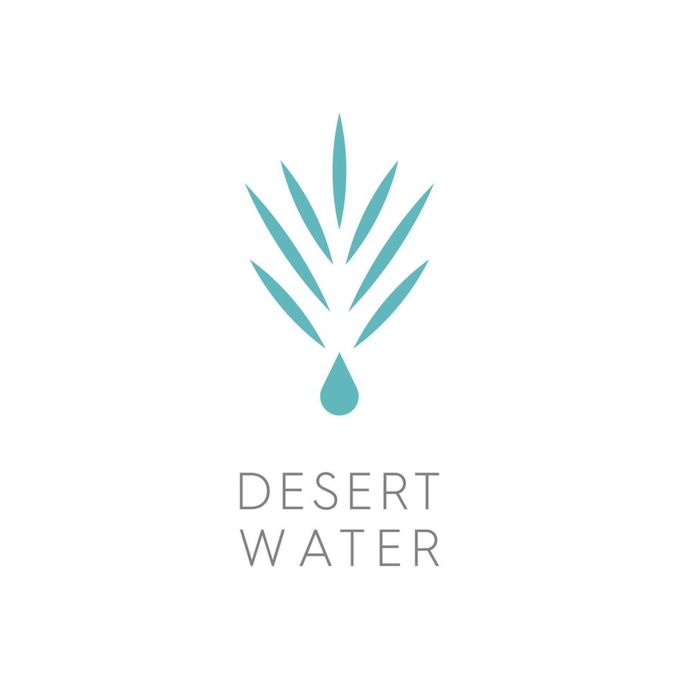 illustrazione del logo di design di gocce d'acqua e foglia di palma del deserto, per il logo di acqua potabile, con un tocco moderno e un semplice logo design vettore