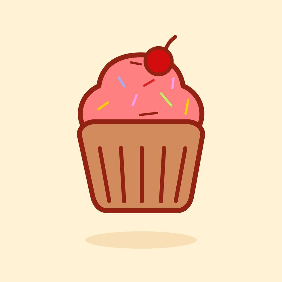 cupcake carino con illustrazione di ciliegia vettore