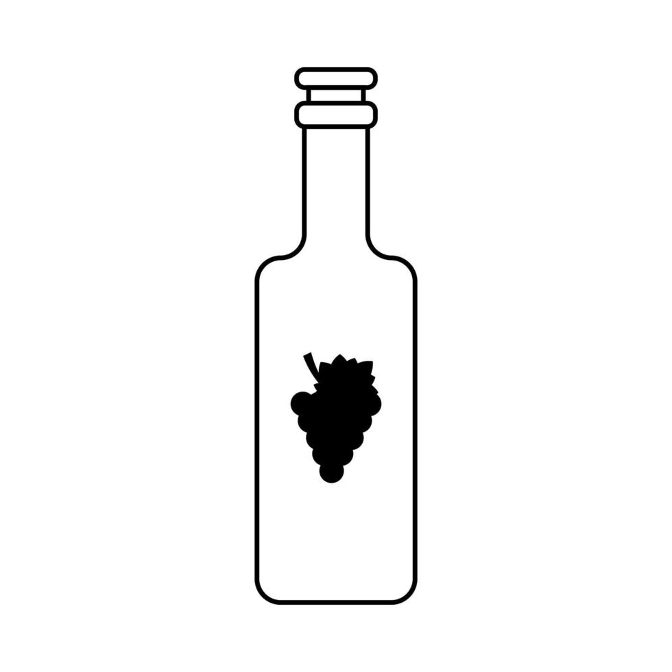 icona della bottiglia di vino.grappolo d'uva.contorno disegno di cristalleria.illustrazione vettoriale