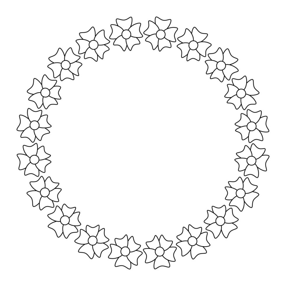 ghirlanda di fiori. la cornice del fiore è disegnata nello stile doodle.illustrazione in bianco e nero isolata su uno sfondo bianco.per fare inviti e cartoline.cerchio di elementi.illustrazione vettoriale