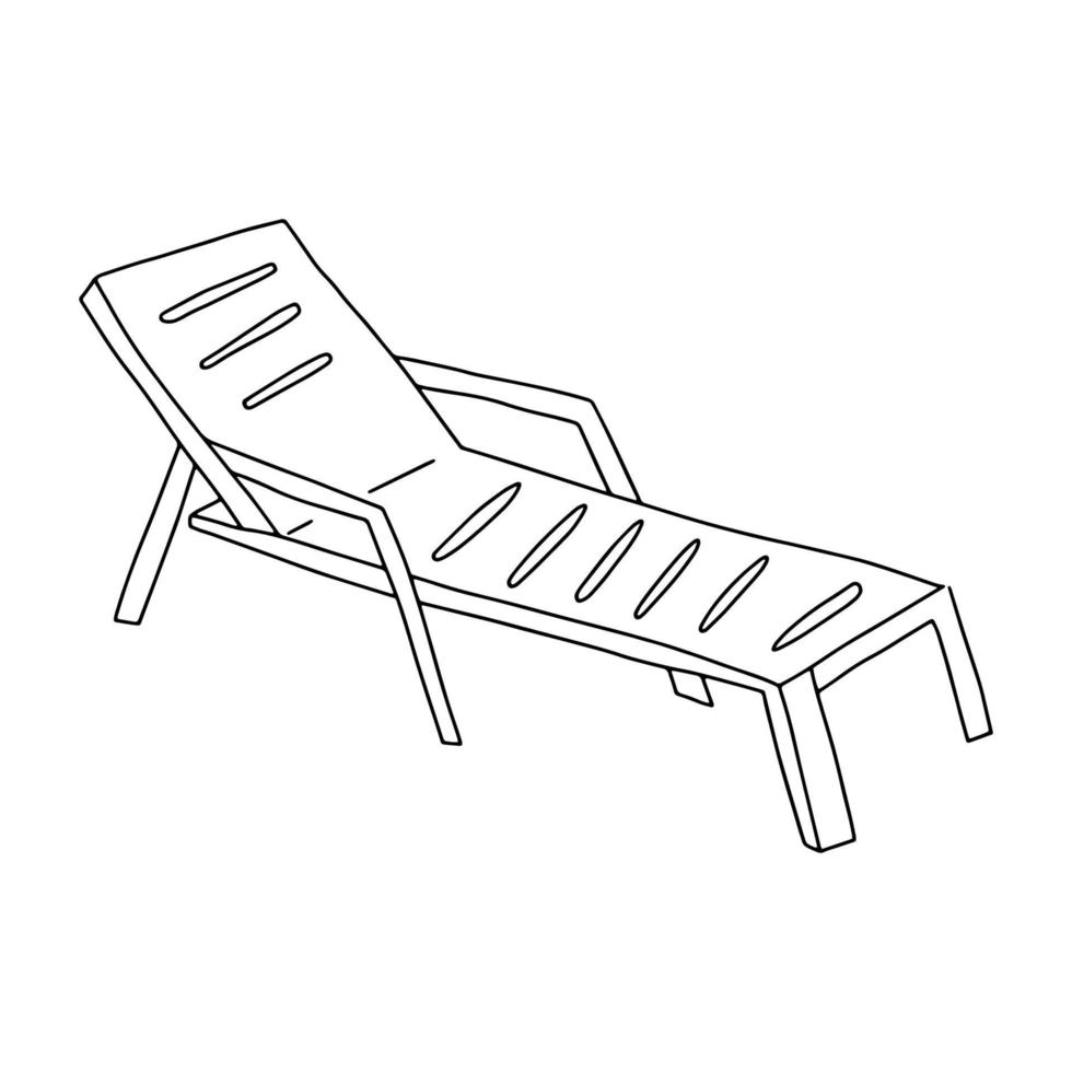 estate plastica chaise longue-contorno mano disegno.immagine in bianco e nero.colorazione.vacanza in spiaggia.stile doodle.illustrazione vettoriale