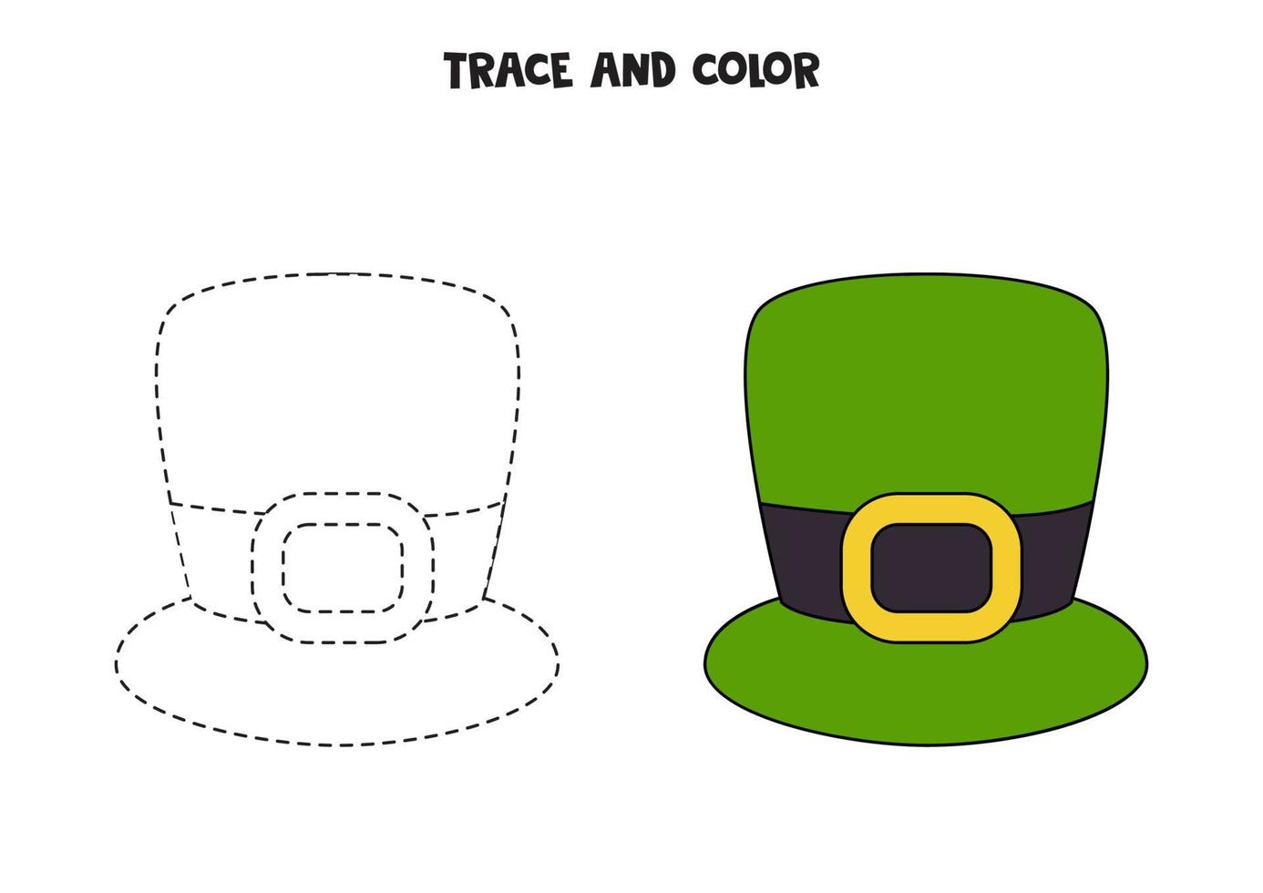 traccia e colora il cappello leprechaun. foglio di lavoro per bambini. vettore