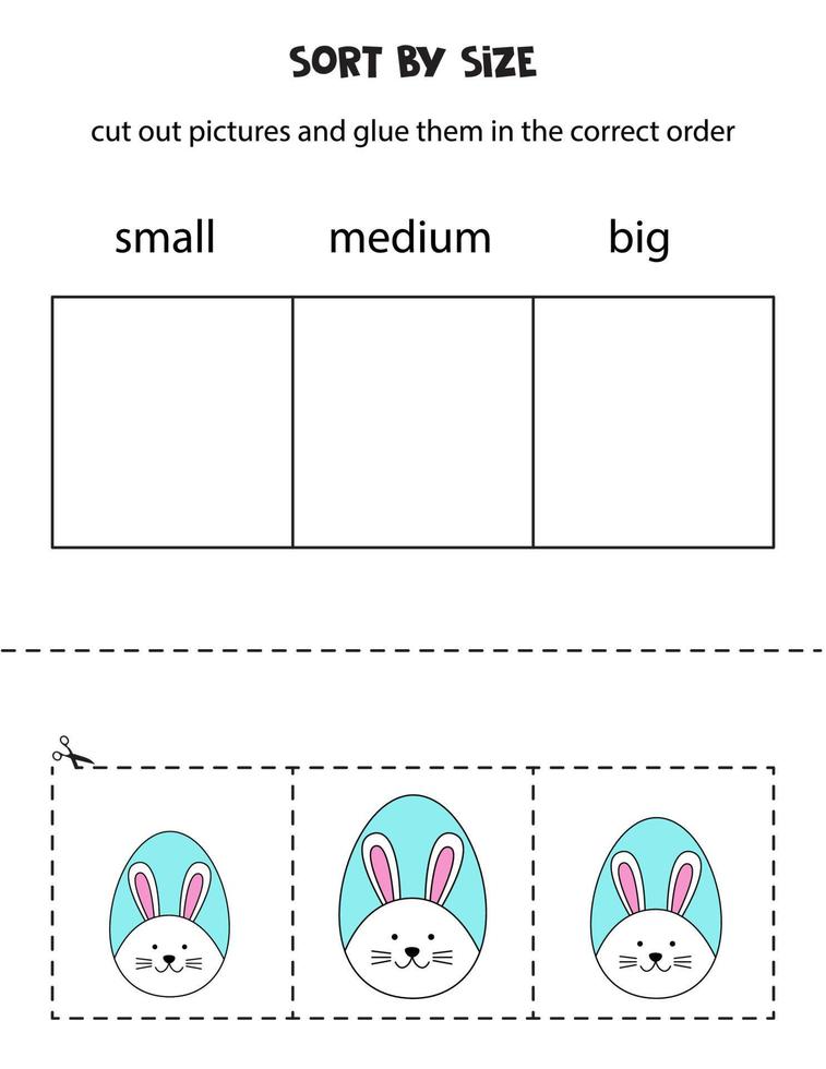 ordina le uova di Pasqua per dimensione. foglio di lavoro educativo per bambini. vettore