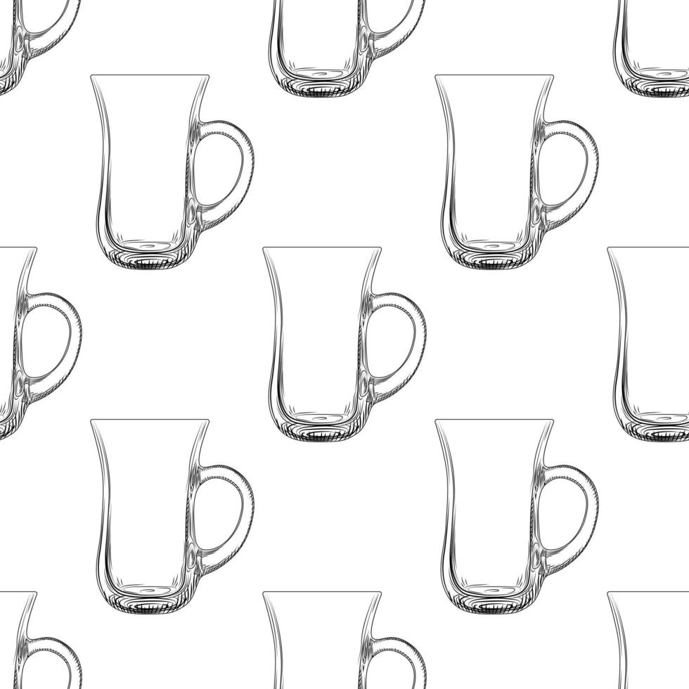 modello senza cuciture della tazza di caffè. sullo sfondo della tazza di vetreria disegnata a mano. vettore