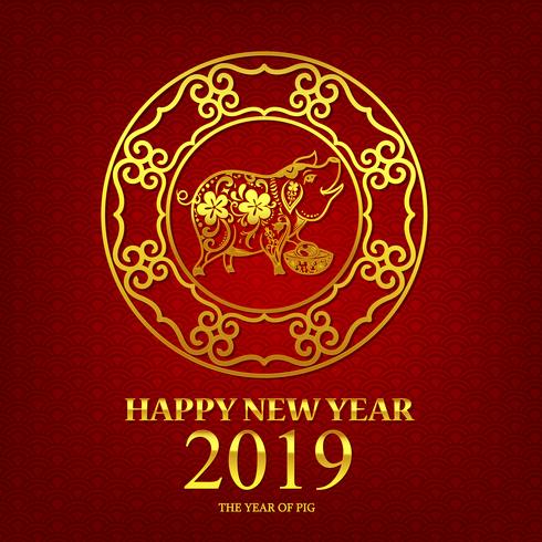 Felice anno nuovo 2019 maiale stile arte cinese 002 vettore