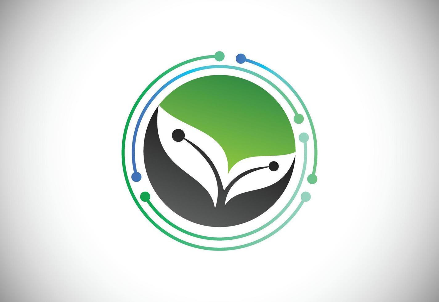 modello di progettazione logo tecnologia foglia creativa, concetto di design logo tecnologia verde vettore