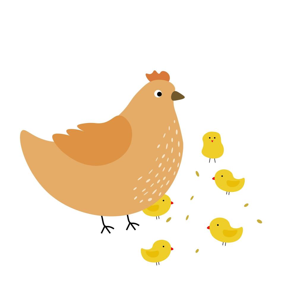 chioccia con polli. uccello della fattoria. illustrazione vettoriale