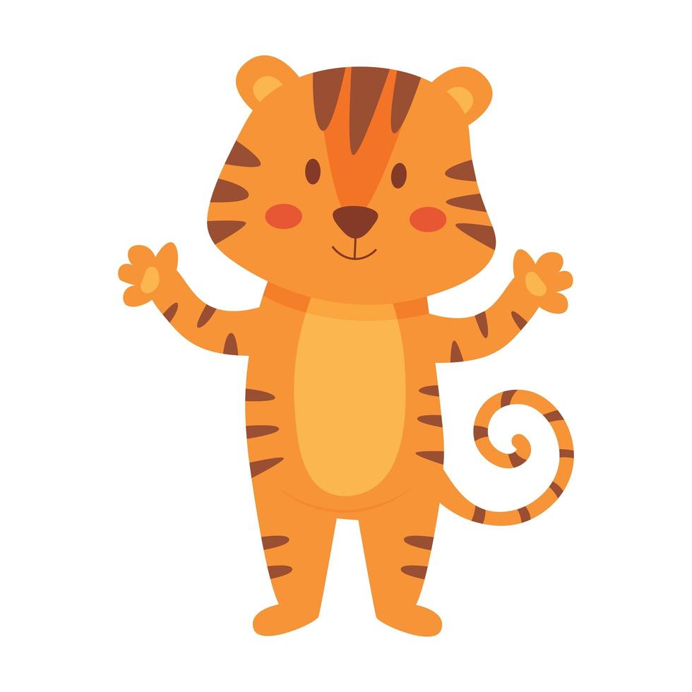 tigre carina con le braccia alzate, illustrazione vettoriale isolata su sfondo bianco.