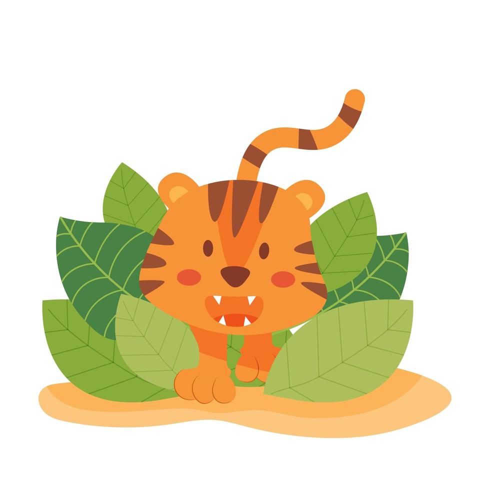 tigre arrabbiata nell'erba, illustrazione vettoriale isolata su sfondo bianco