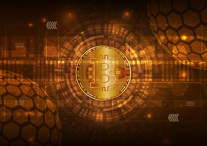 Valuta digitale Bitcoin con circuito astratto vettoriale per tecnologia, business e marketing online