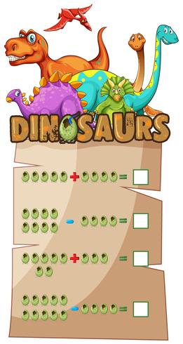 Foglio di lavoro matematico con dinosauri vettore